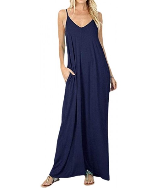 Nightgowns & Sleepshirts Womens Casual Loose Summer Dresses Beach Plus Size Plain Night Sleep Dres - Dark Blue - C919DZ38QQK