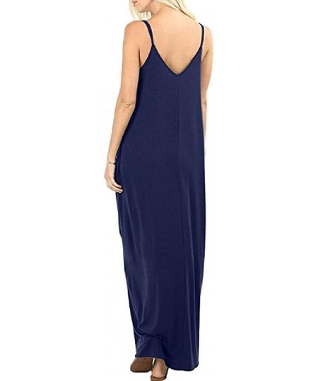Nightgowns & Sleepshirts Womens Casual Loose Summer Dresses Beach Plus Size Plain Night Sleep Dres - Dark Blue - C919DZ38QQK