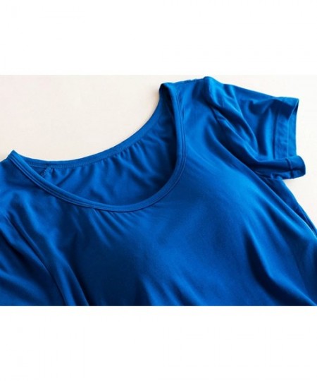Camisoles & Tanks Womens Modal Short Sleeve Built in Bra Active Padded Yoga Sports Tank Top Camis - Blue - CO18E0M6U2Z