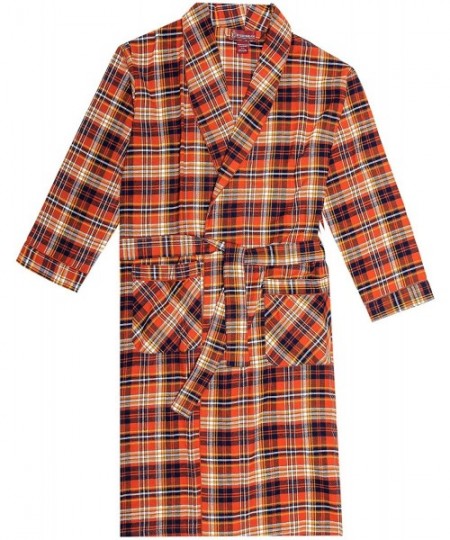 Robes Mens Flannel Robe- Shawl Collar Lightweight 100% Cotton Bathrobe - Rusty Brown Plaid - CD187WTETMR