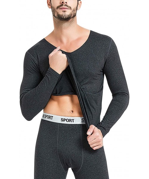 Thermal Underwear Men's V-Neck Seamless Thermal Underwear Long Johns Set with Velvet Lined - Dark Grey - C8193EZOIRK