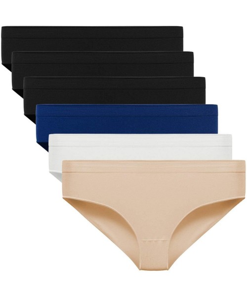 Panties Women's Invisible Thong Panty Low Rise No Show Spandex Panties Underwear Pack of 6 - T Black Blue White Beige - CQ18W...