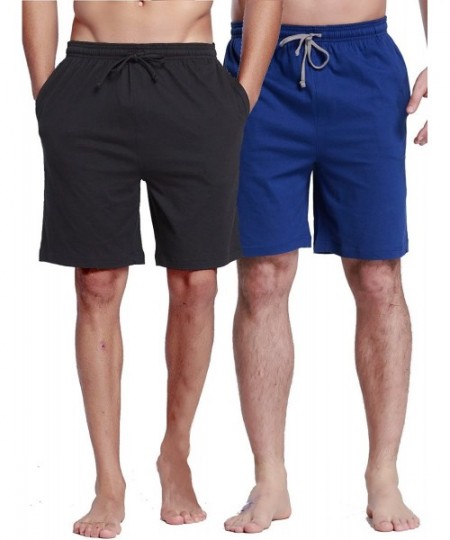 Sleep Bottoms Men's Sleep Shorts - 100% Cotton Knit Sleep Shorts & Lounge Wear - Black Blue 2pk - CC1809L7WRY