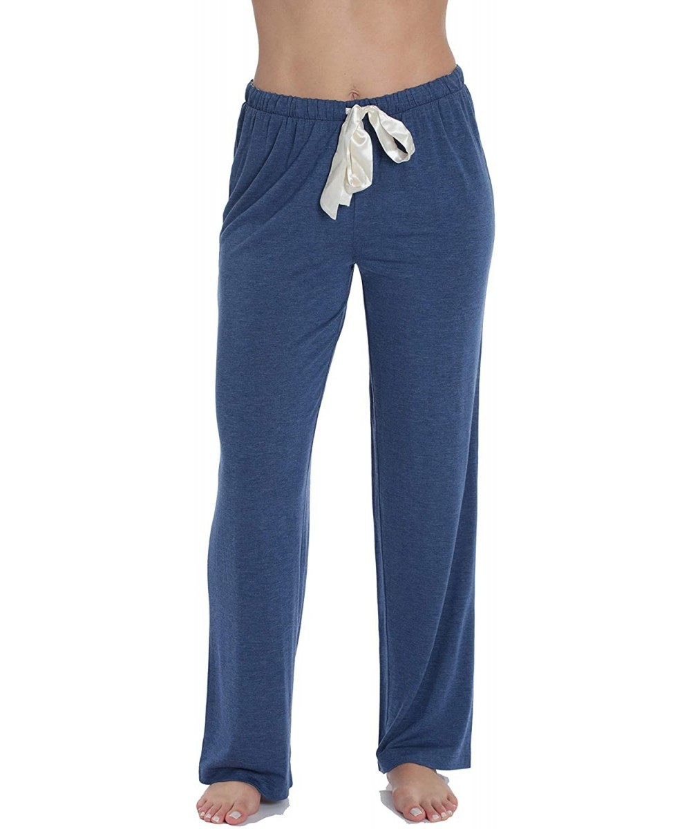 Bottoms Ultra Soft Solid Stretch Jersey Pajama Pants for Women - Dark Denim With Cream - C318UQ4LA7A