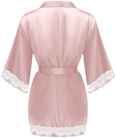 Accessories Women's Sexy Lingerie Silk Lace Robe Dress Babydoll Nightdress Sleepwear Kimono Chemise Set - Pink - CB1987ZT8NO