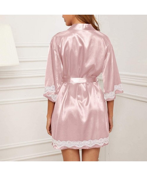 Accessories Women's Sexy Lingerie Silk Lace Robe Dress Babydoll Nightdress Sleepwear Kimono Chemise Set - Pink - CB1987ZT8NO