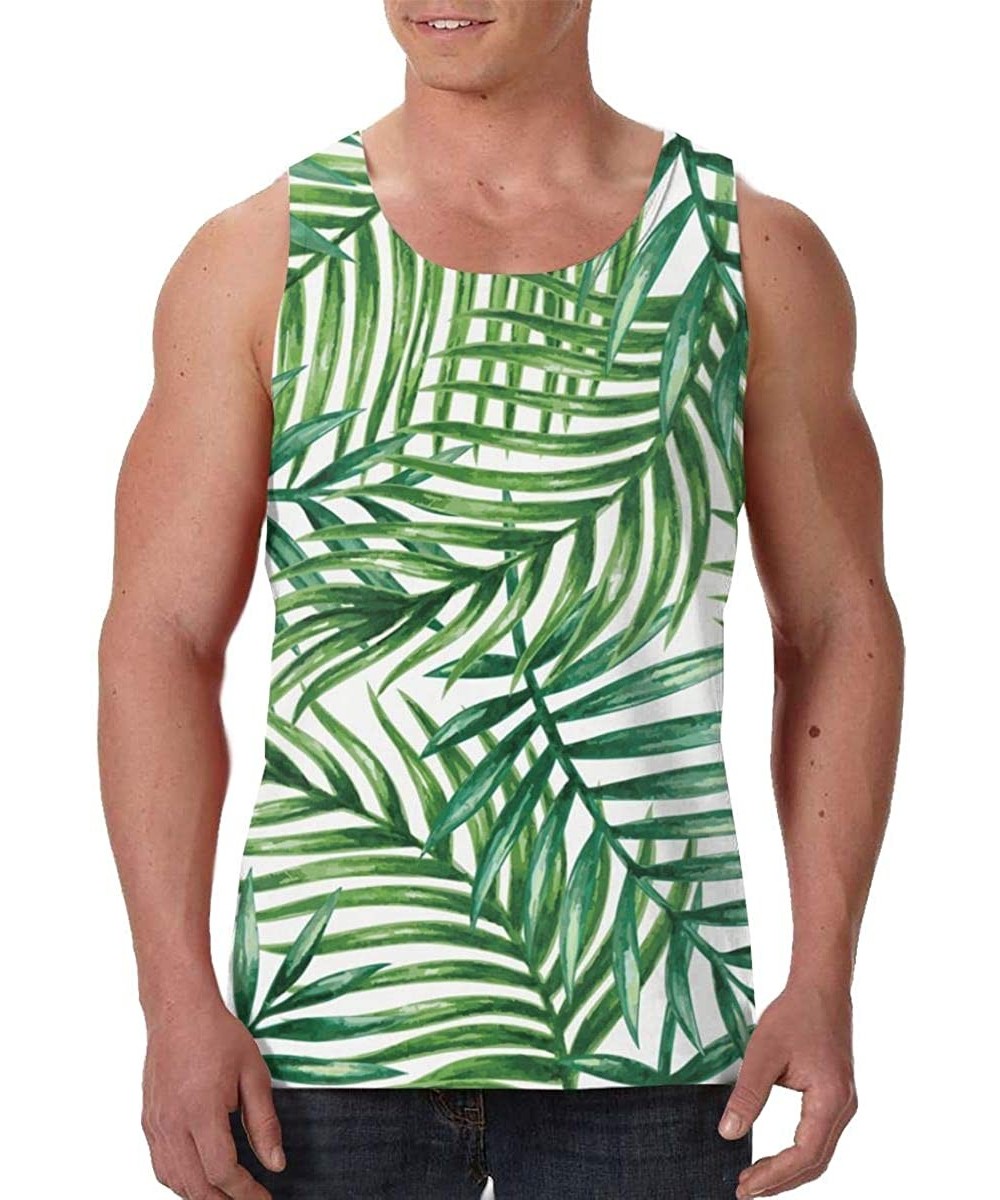Undershirts Men's Soft Tank Tops Novelty 3D Printed Gym Workout Athletic Undershirt - Tropical Palm Leaves - C119D85AGDM