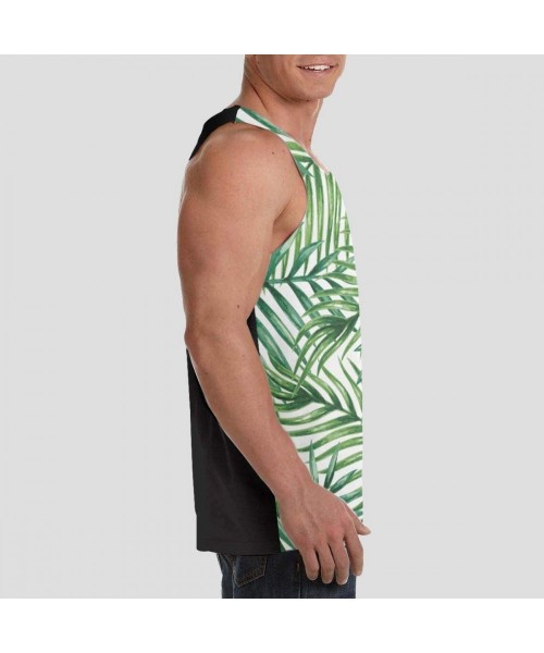 Undershirts Men's Soft Tank Tops Novelty 3D Printed Gym Workout Athletic Undershirt - Tropical Palm Leaves - C119D85AGDM