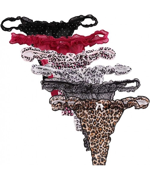 Panties 6 Pack Sexy Women's Thongs Ruffle Frilly Mesh Panties Transparent Underwear - 181123-1 - CA193T3LNZW