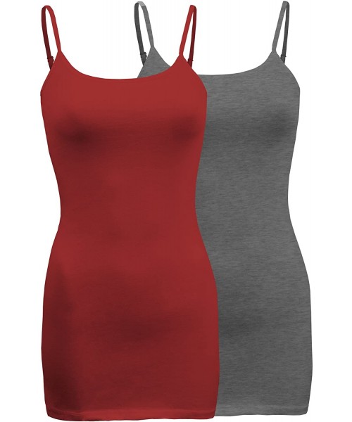 Camisoles & Tanks 2-Pack - Women's Basic Cami With Adjustable Spaghetti Straps Tank Top - Dark Burgundy/Charcoal Grey - CX180...