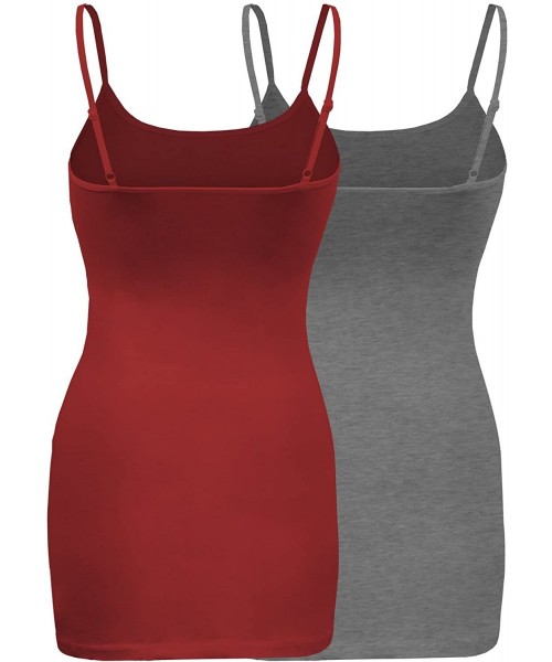 Camisoles & Tanks 2-Pack - Women's Basic Cami With Adjustable Spaghetti Straps Tank Top - Dark Burgundy/Charcoal Grey - CX180...