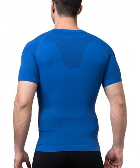 Shapewear Men's Crew Neck Corset Body Shaper Short-Sleeve Compression T-Shirt Undershirts Shapewear - Blue - CU18D34ZTZX