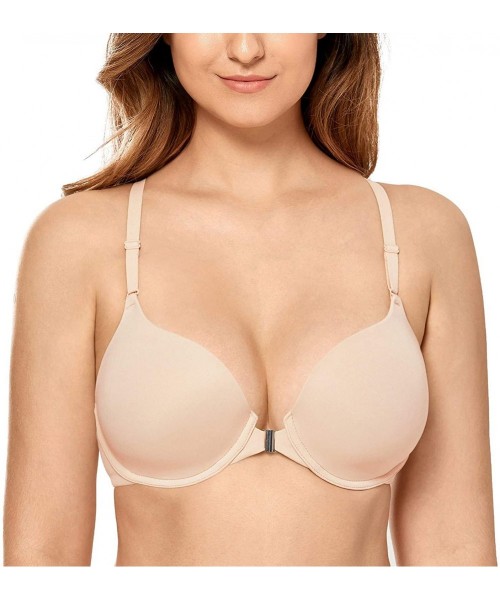 Bras Women's Full Coverage Racerback Front Closure Bra with Underwire Seamless Smooth Comfort Foam - Beige - CY18TY3493I