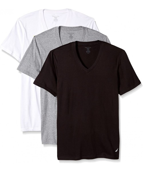 Undershirts Men's Cotton V-Neck T-Shirt-Multi Packs - New White/Black/Heather Grey - 3 Pack - CP184W84GLK