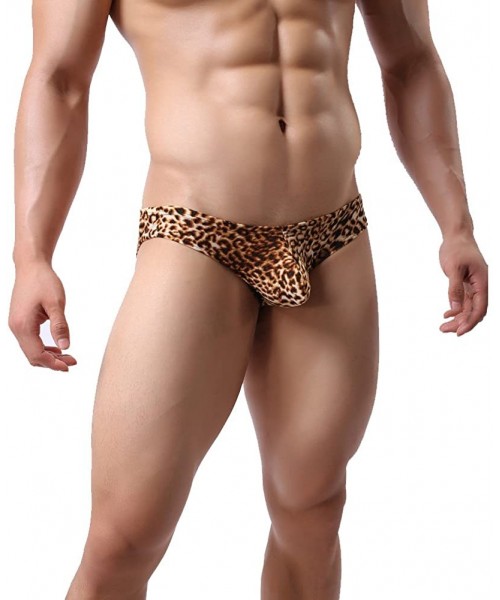 Briefs Sexy Men's Low Waist Bamboo Thong Leopard Underwear - Yellow-3 - CM1899TKMM4