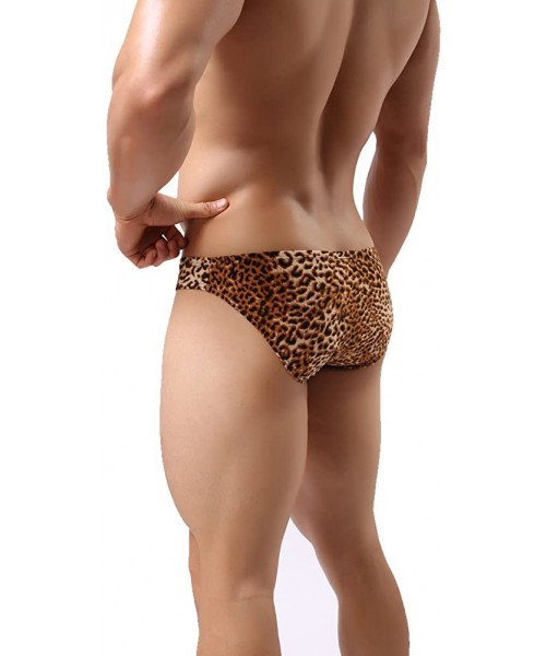 Briefs Sexy Men's Low Waist Bamboo Thong Leopard Underwear - Yellow-3 - CM1899TKMM4