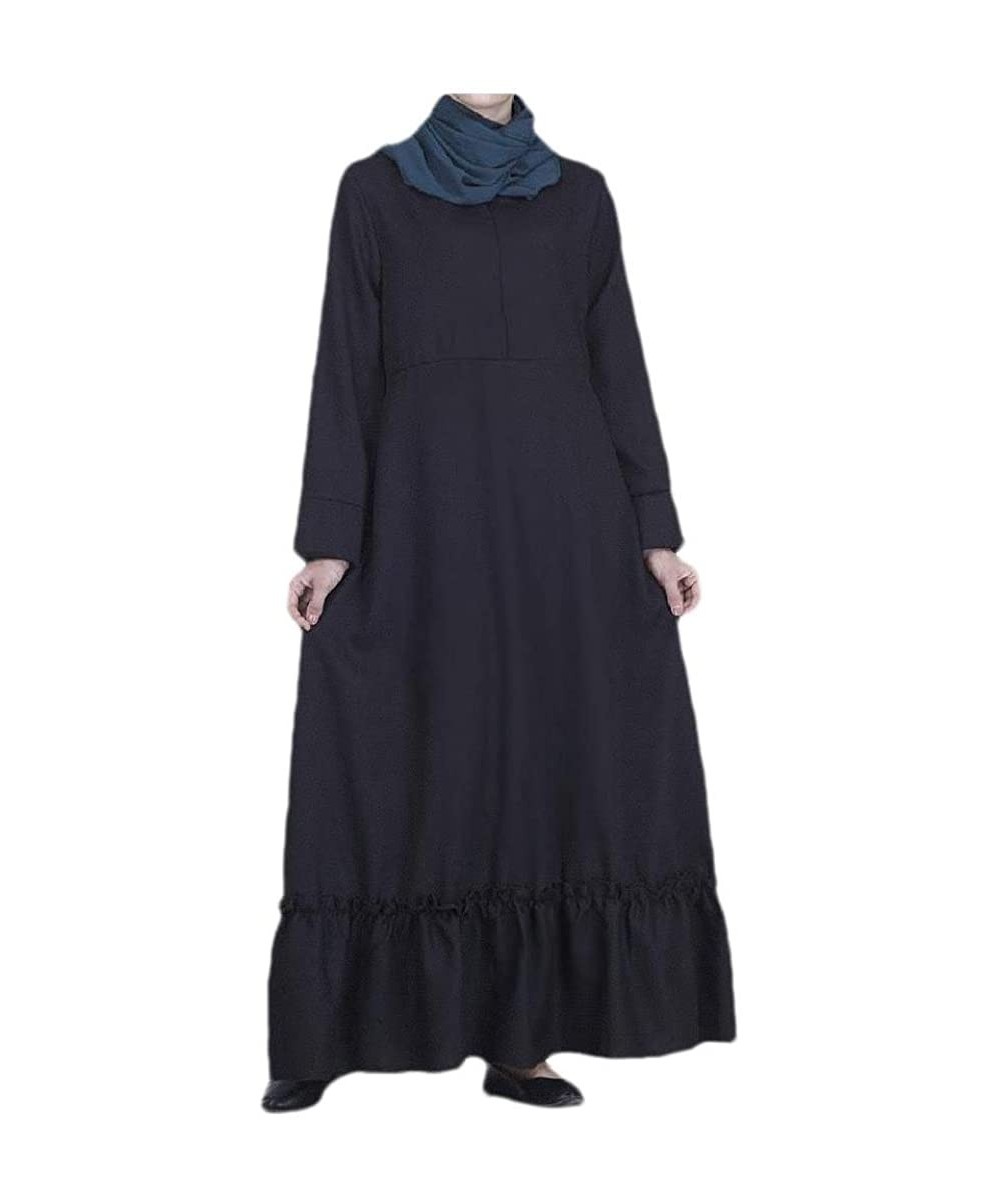 Robes Women's Arab Islamic Chiffon Muslim Dubai Solid-Colored Kaftan - Black - CB190809H58