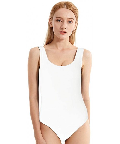 Shapewear Bodysuits for Women Sexy Stretchy Leotards Bodycon Jumpsuit Romper - Sleeveless Scoop Neck-white - CN1903C975A