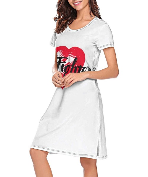 Nightgowns & Sleepshirts Ladies Novelty Short Sleeves Nightgown Fashion Round Neck Nightshirt Graphic Sleeping Gown - White-6...