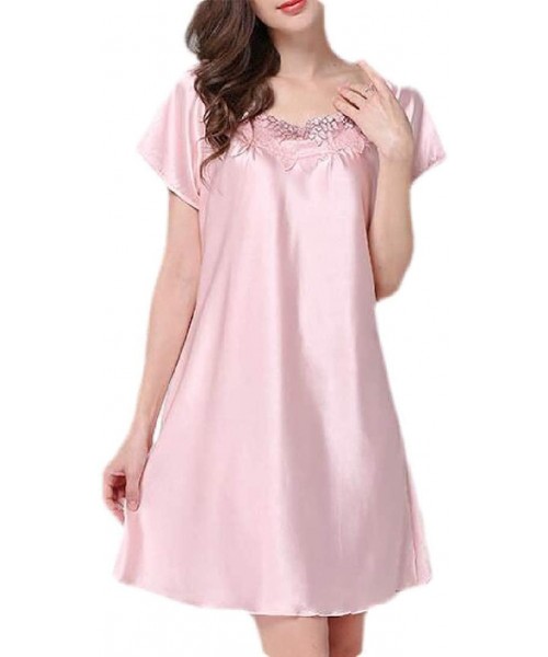 Nightgowns & Sleepshirts Loungewear Satin Short Sleeve Comfy Nightgown Nightwear - 12 - C619DDY3E5N
