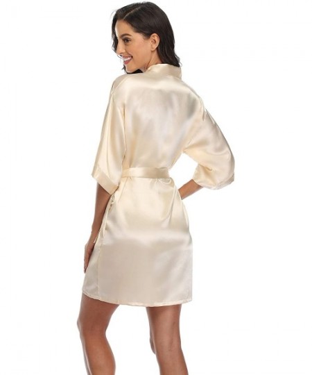 Robes Women's Satin Short Kimono Robe Solid Color Bridesmaid Robes Silky Bathrobe for Wedding Party - Champagne - CY123WZGW5X