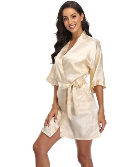 Robes Women's Satin Short Kimono Robe Solid Color Bridesmaid Robes Silky Bathrobe for Wedding Party - Champagne - CY123WZGW5X