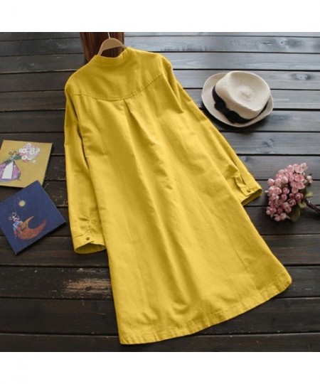 Thermal Underwear Button Down Shirt with Pockets for Women Henley Plus Size Top Long Sleeve Blouse - Yellow - CB18GRS90DD