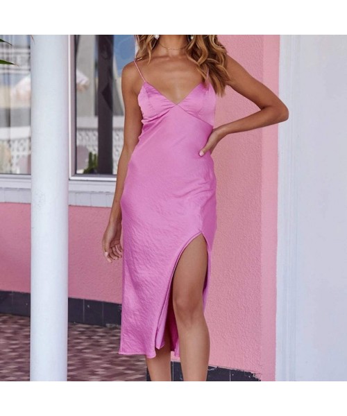 Nightgowns & Sleepshirts Nightgown Dress for Women Fashion V-Neck Sexy Solid Sleeveless Backless Strap Fork Opening Dress Hot...