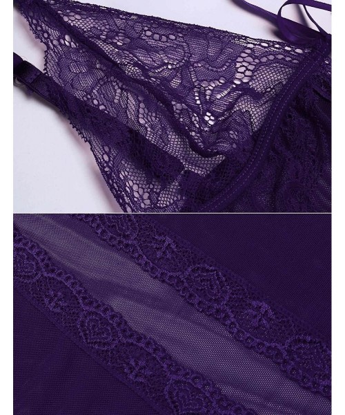 Baby Dolls & Chemises Women Sexy Lingerie V-Neck Nightwear Lace Babydoll Chemise Sleepwear Outfits S-XXL - Style5-purple - CE...
