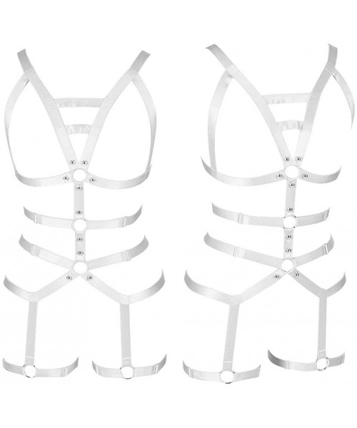 Garters & Garter Belts Women Full Body Harness Lingerie Strappy Waist Garter Belts Sets - White - CJ18W0W93NU