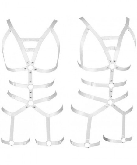 Garters & Garter Belts Women Full Body Harness Lingerie Strappy Waist Garter Belts Sets - White - CJ18W0W93NU