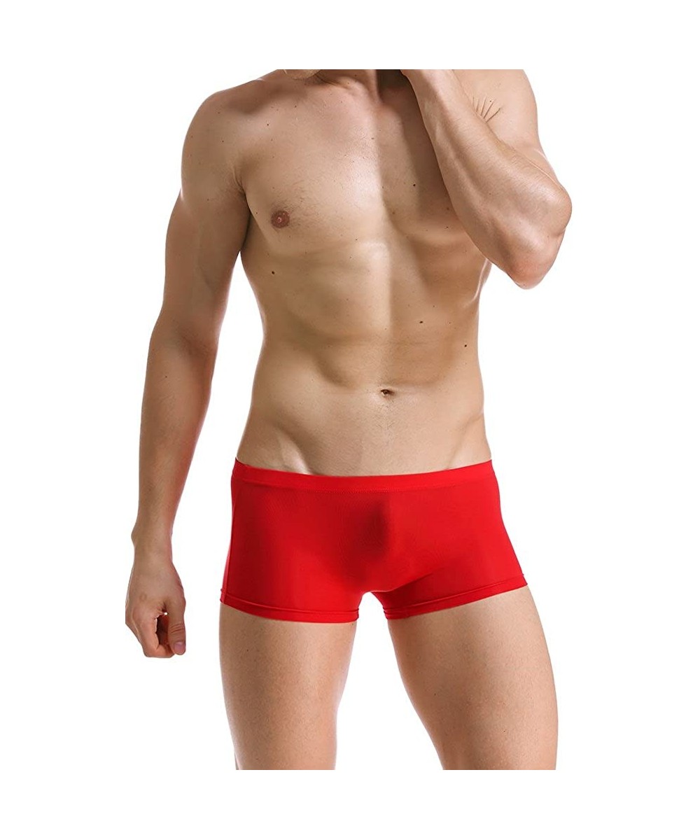 Boxers Mens Seamless Underwear Low Rise Breathable Thin Ice Silk Boxer Trunks - Red - CO12HQW8Q4N