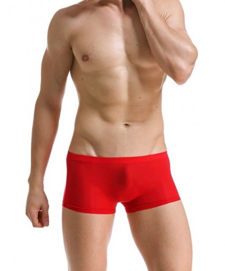 Boxers Mens Seamless Underwear Low Rise Breathable Thin Ice Silk Boxer Trunks - Red - CO12HQW8Q4N