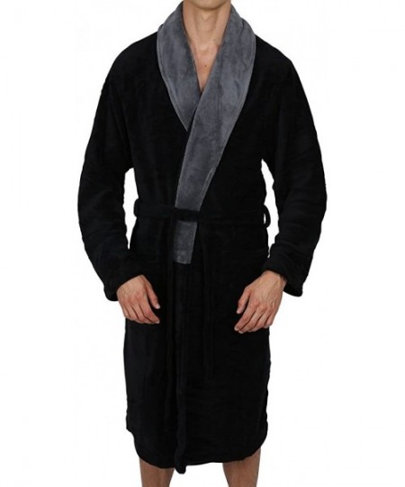 Robes Luxurious Men's & Womens Hooded Robe & Shawl Collar Soft Fleece Bathrobe Spa Robe - Black Contrast Grey Collar - CE1252...