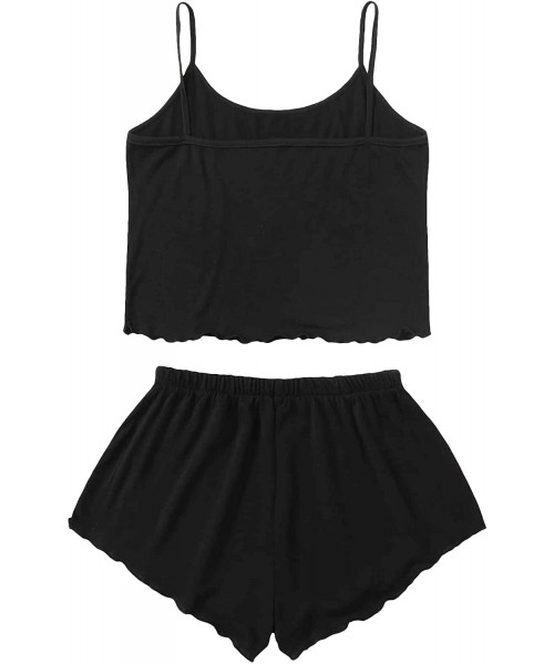 Sets Women's Letter Print Cami Crop Top and Shorts 2 Piece Pajama Set - Black - CW1943EO93I
