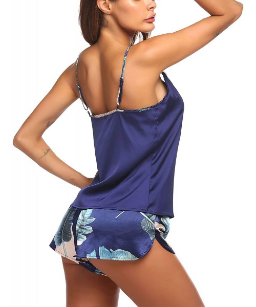 Sets Pajamas Womens Sexy Lingerie Satin Sleepwear Casual Prints Cami Shorts Set - Bronze Violet - CM1903CIAL5