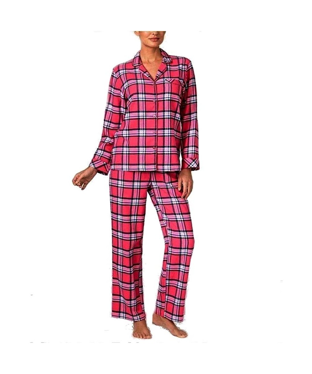 Sets Club 100% Cotton Flannel Button Up Pajama Set - Pink Plaid - CP1987ILIL6