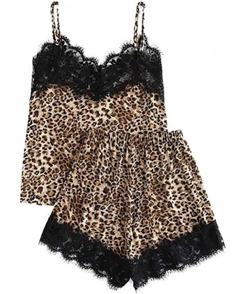 Sets Fashion Girls Cute Lace Leopard Print Strap Underwear and Shorts Pajama Set Lingerie Sleepwear - Gold - CW18OXHW6ZC