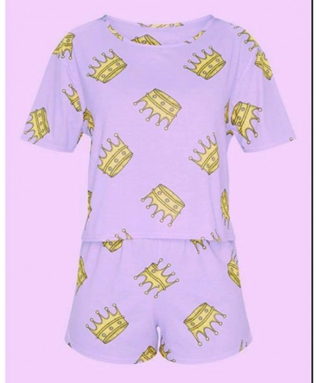 Sets Women Tie Dye Printed Short Pajamas Set Short Sleeve Round Neck Tops Shorts Set Loungewear Nightwear Sleepwear Q purple ...