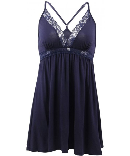 Nightgowns & Sleepshirts Women Lace Chemise Lingerie Babydoll Nightie Full Slip Sleepwear Dress - Navy1 - CG18UEIEE6S