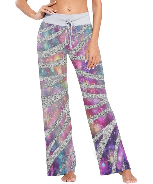 Bottoms Sparkling Rainbow Zebras Print Women's Pajama Pants Comfy Drawstring Lounge Pants Sleepwear - CO19CYXMCC5