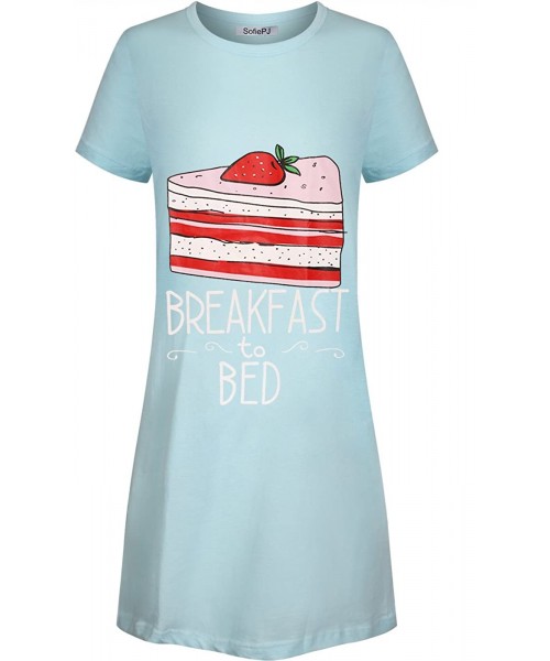 Sets Women's Cotton Printed Short Sleeve Sleep Shirt One Size Fit All - Light Blue4 Strawberry Cake - CA18DC8AQNX