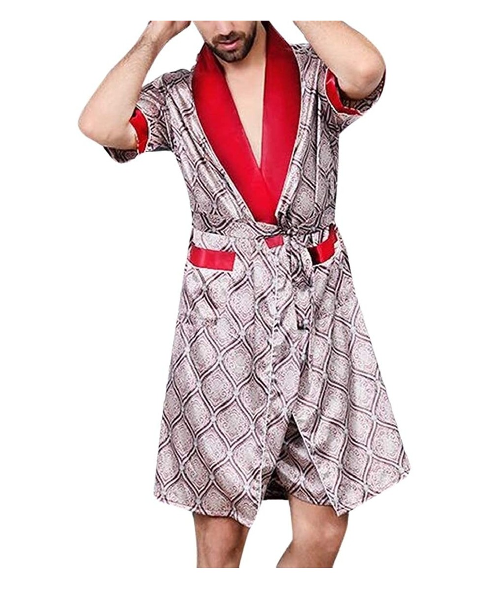 Robes Satin Kimono Bathrobe Short Sleeve Sleepwear Loungewear Robe - 7 - CB18RMQNSWN