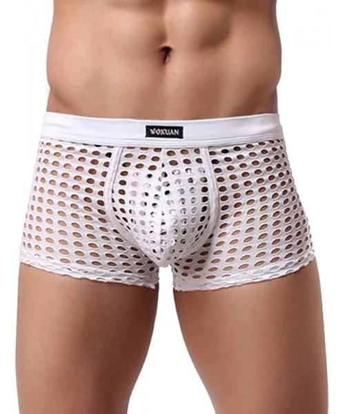Boxer Briefs Men Boxer Briefs Fishnet Mesh Bulge Sports Hollow Underpants Ventilation Trunks See-Through Underwear - White - ...