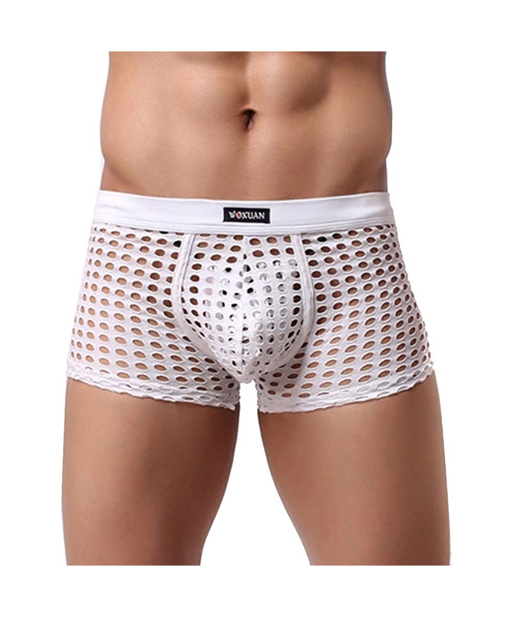 Boxer Briefs Men Boxer Briefs Fishnet Mesh Bulge Sports Hollow Underpants Ventilation Trunks See-Through Underwear - White - ...