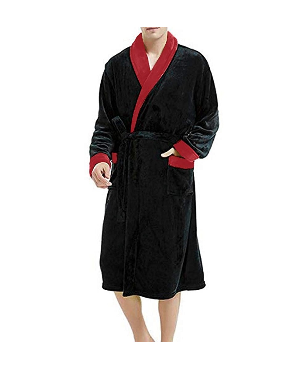 Robes Men Bathrobes Long-Men's Winter Lengthened Plush Shawl Bathrobe Home Clothes Long Sleeved Robe Coat S-5XL - Red - CY18M...
