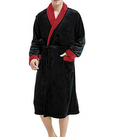 Robes Men Bathrobes Long-Men's Winter Lengthened Plush Shawl Bathrobe Home Clothes Long Sleeved Robe Coat S-5XL - Red - CY18M...
