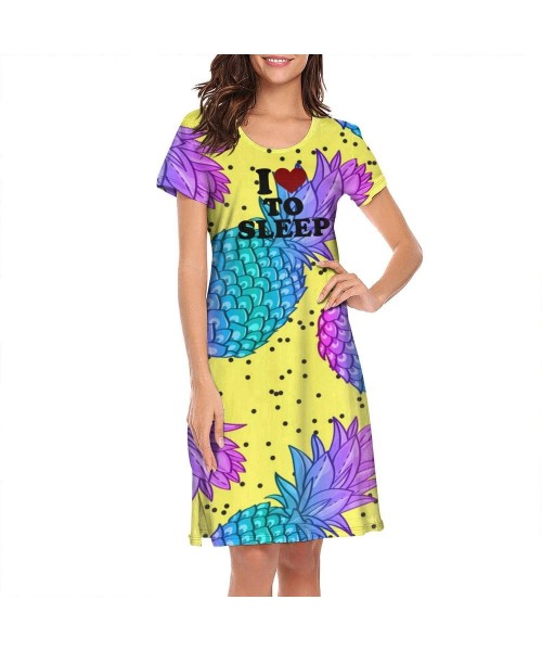 Nightgowns & Sleepshirts I Love to Sleep Tropical Pineapple Sleepwear Women's Nightgown Short Sleeves Graphic Nightdress - Wh...