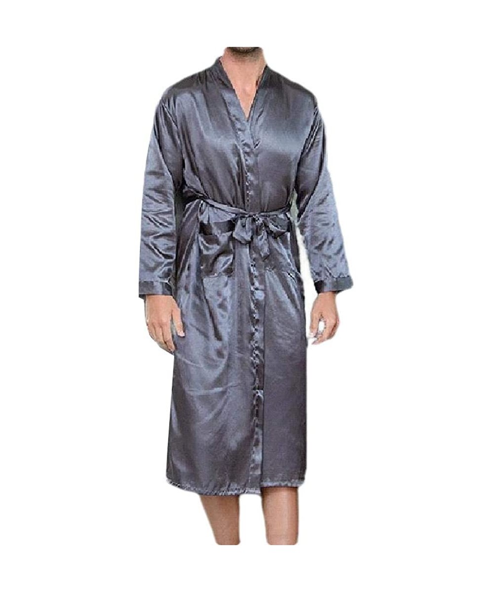 Sleep Sets Mens Soft Charmeuse Pure Color Long-Sleeve Lightweight Comfy Sleepwear - Grey - CC199Q43HR3