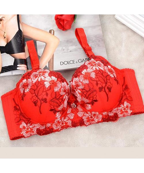 Slips Female Sexy Embroidered Girl Adjustable Bras Sexy Lingerie Body Beauty Underwear - Red - C918YDCADGC